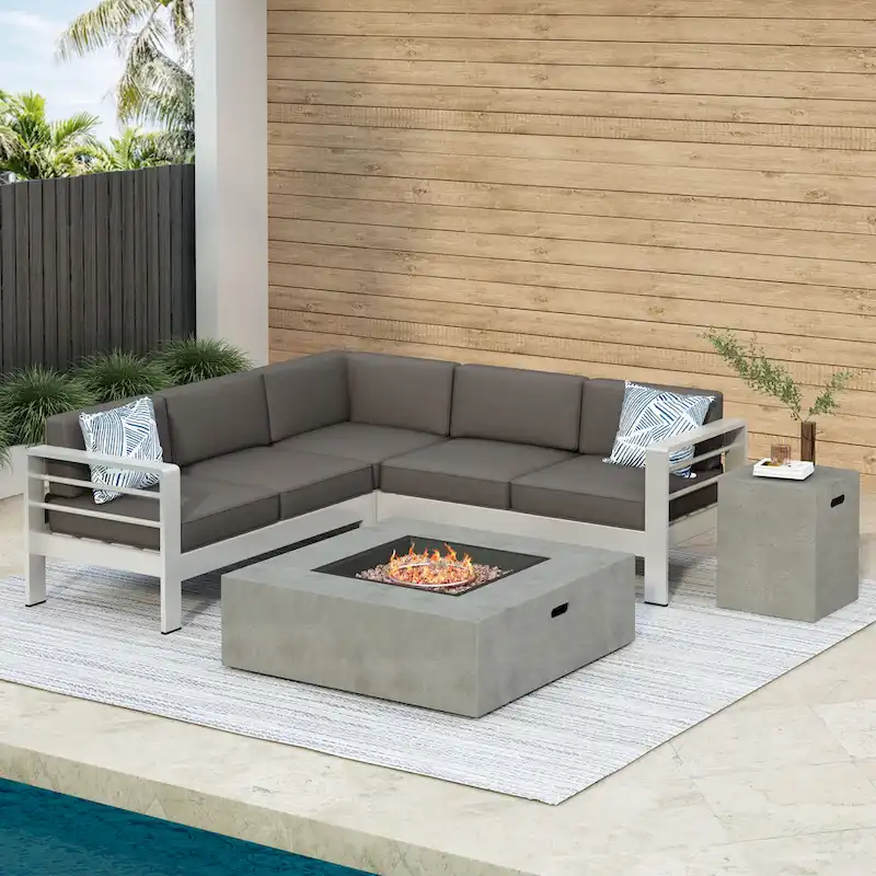 Cape Coral Outdoor 5-piece Sofa Set with Fire Pit by Christopher Knight Home