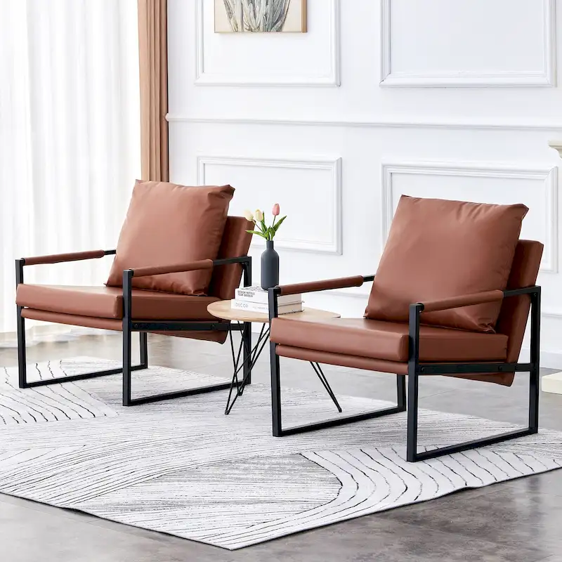 Ouyessir Set of 2 Modern Velvet Accent Chair Linen Sling ArmChair