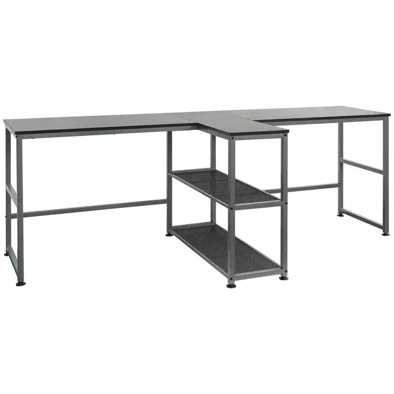 HOMCOM 83 Two Person Computer Desk with 2 Storage Shelves, Double Desk Workstation with Book Shelf, Long Desk Table for Home Office