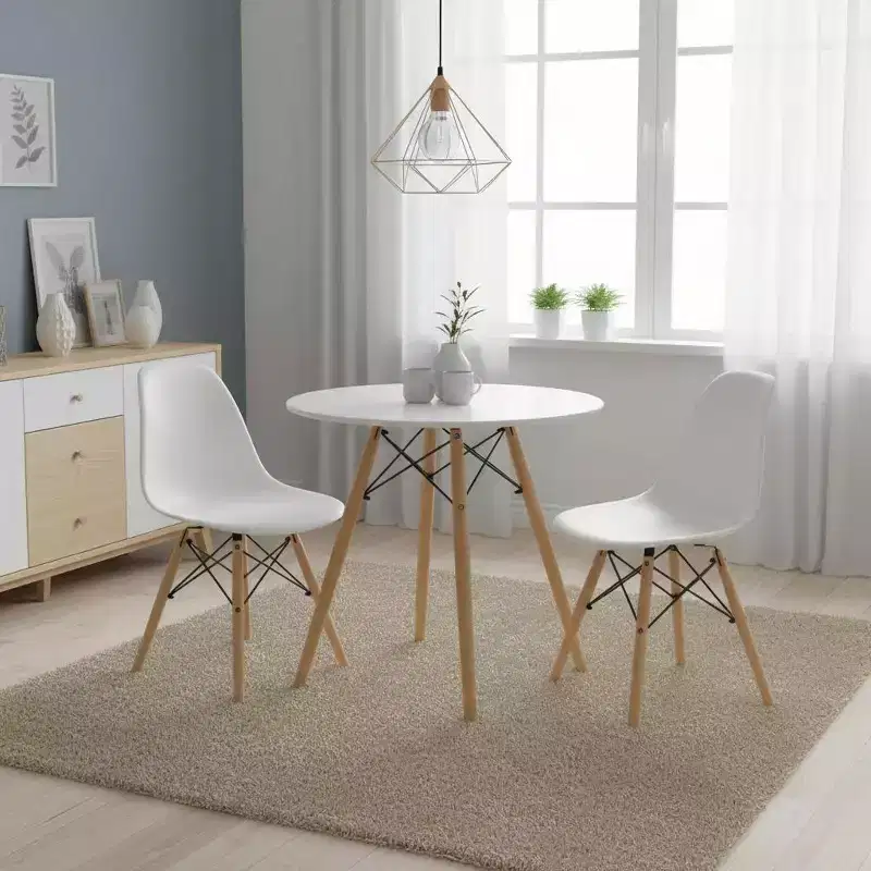 Round Dining Table 31.5 Inch for 2-4 Person, Stylish Circle Table with Wooden Legs for Home Kitchen, Cafés, Leisure Rooms, White