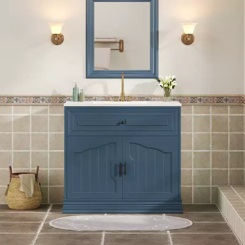 36 Bathroom Vanity Sink Combo with Storage, Wood Bathroom Cabinet with Soft Closing Doors and Shelf