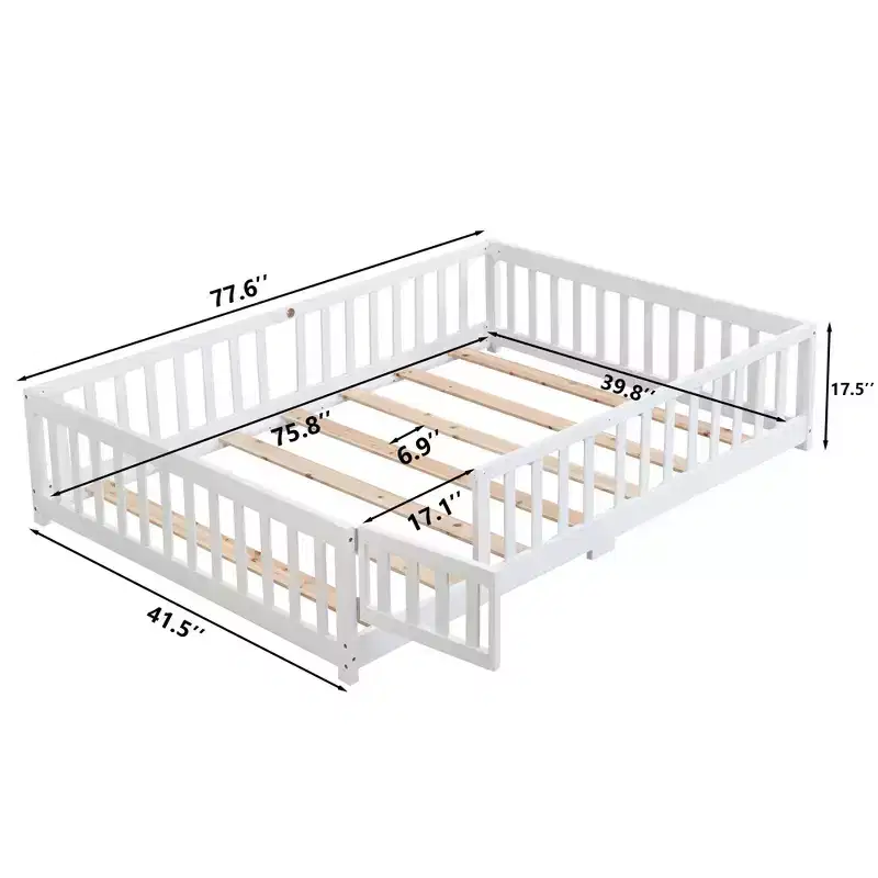 Okak Twin Size Bed with Headboard,Solid Wood Platform Bed Frame with Fence,Suitable for children, Pine Wood, White