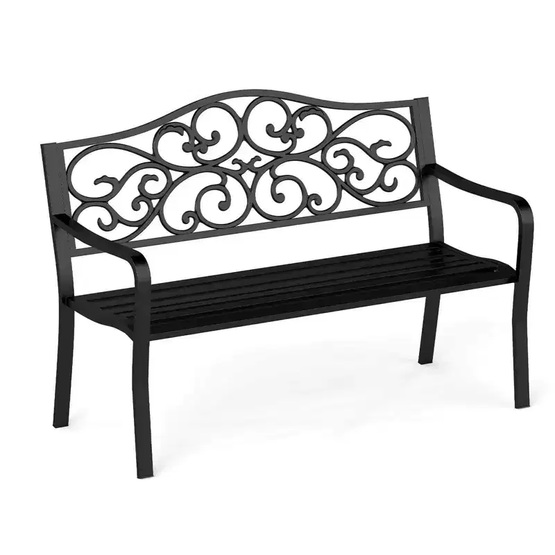 Costway 50 Porch Bench with Ergonomic Backrest & Armrests Floral Patterns Curved