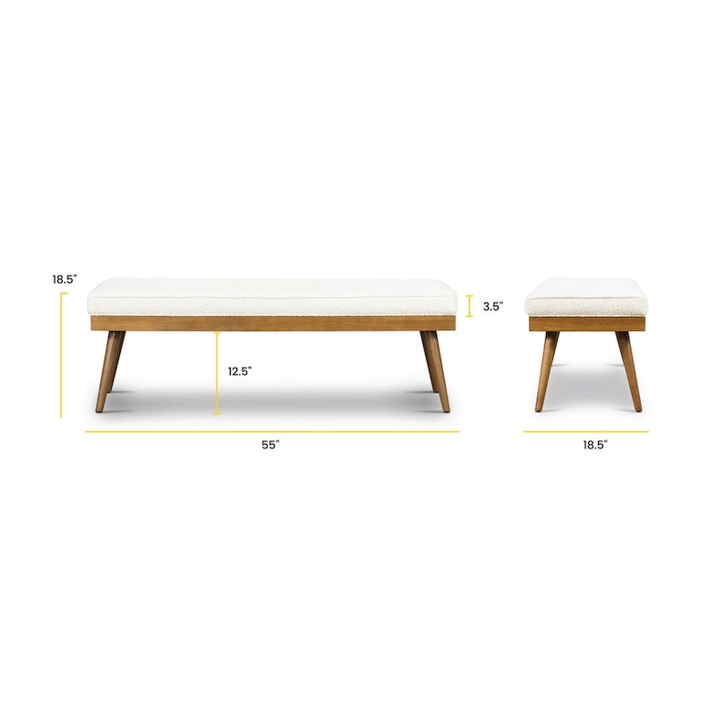 Poly & Bark Luca Fabric Bench - Tufted Seat with Solid Wood Legs