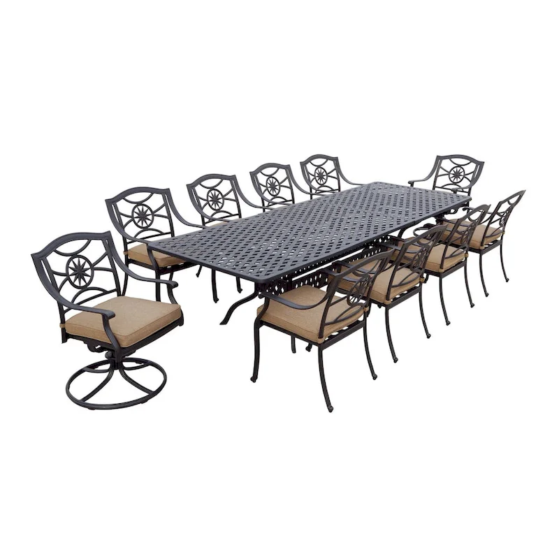 Ten Star 11-Piece Patio Dining Set (with 2 Swivel Rockers) with Cushions and 42 x 92/ 42 x 120 Rectangular Extension Table