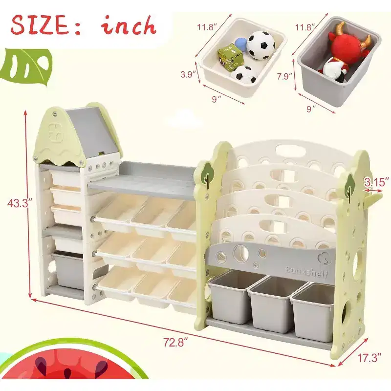 Acekool Kids Toy Storage Organizer with 17 Bins, 5-Tier Bookshelf, Pull-Out Drawers, Playroom & Bedroom Storage, Tree Design