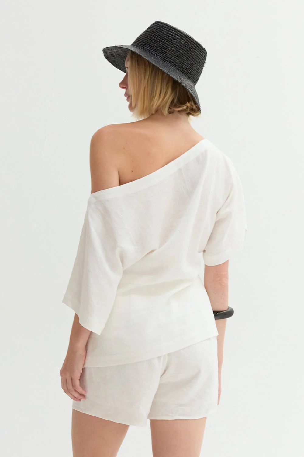 One Shoulder Linen Blend Top
