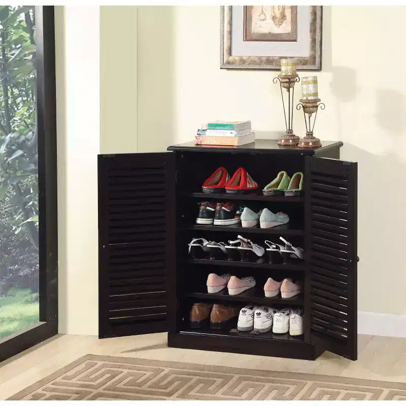 Okak Shoe Cabinet, Shoe Rack with 2 Louver Design Doors and Adjustable Shelves, Shoe Storage Cabinet for Entryway, Hallway