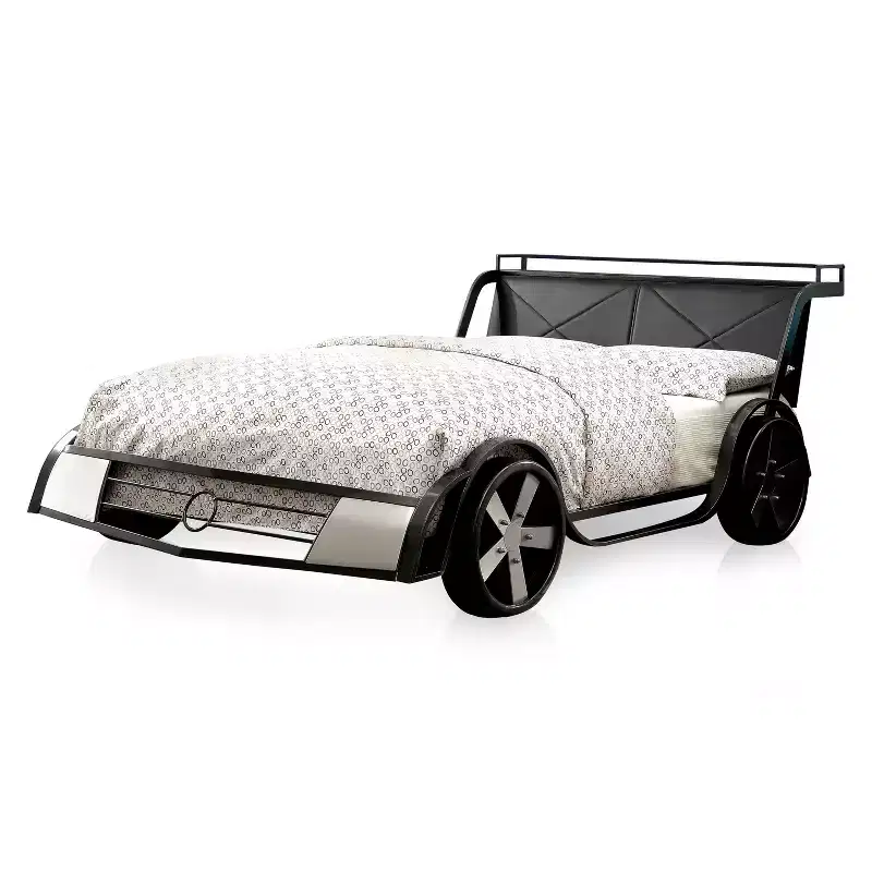 Wapiti Racer Car Youth Bed Silver/Gun Metal - miBasics