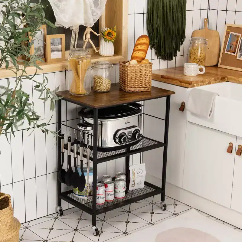 Steel 3-Tier Kitchen Utility Cart with Wheels 30