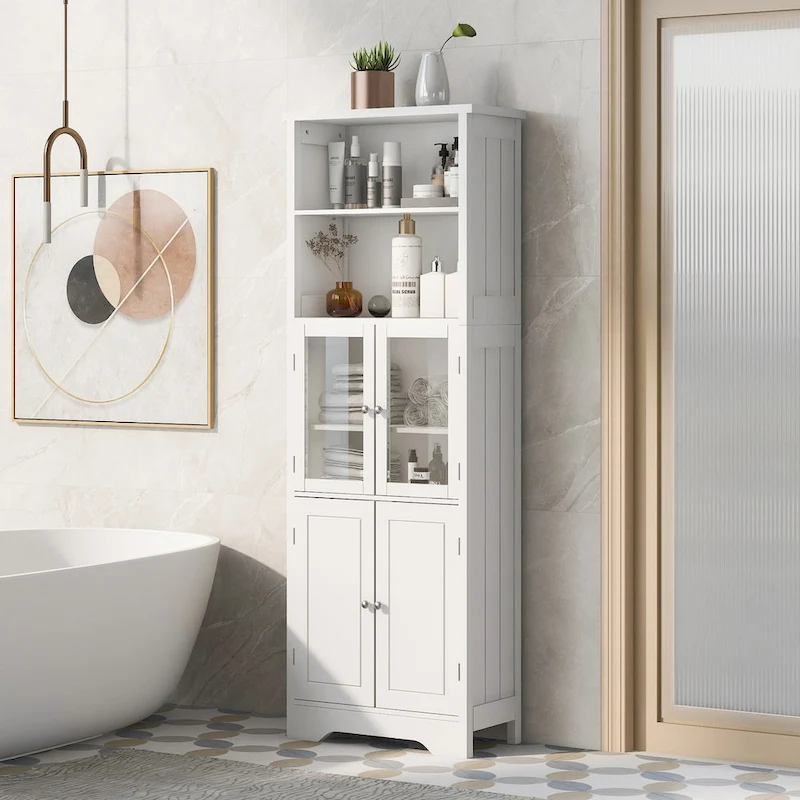 Tall Storage Cabinet with Shelves and Doors, MDF Board
