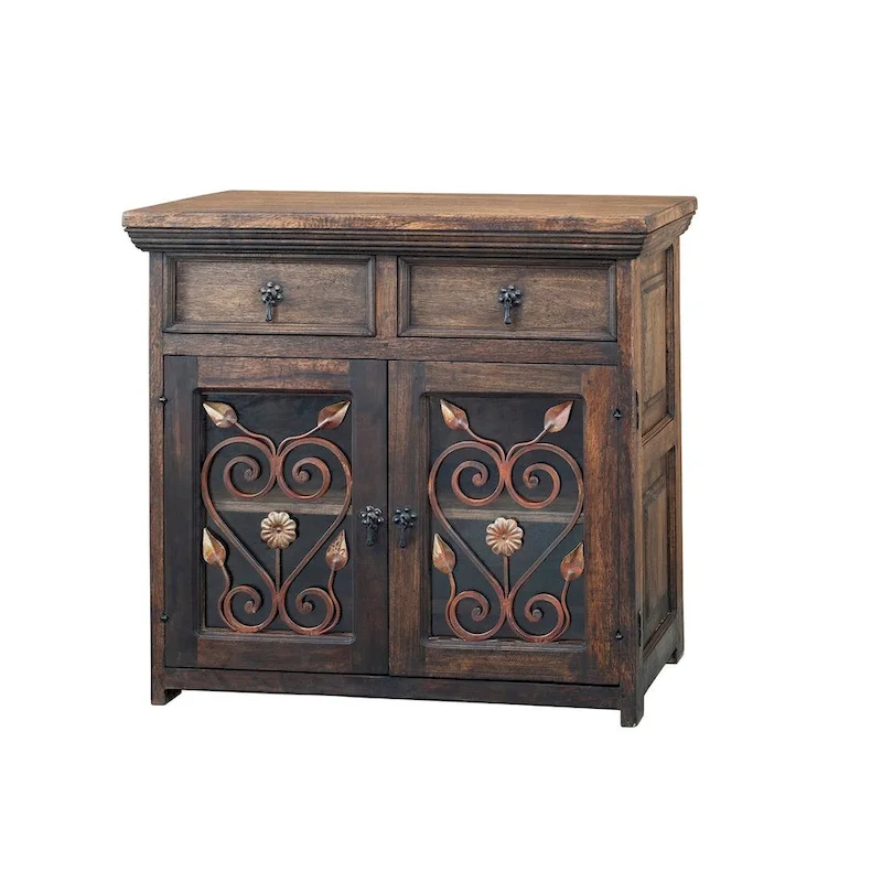 Handmade Solid Reclaimed Barn Wood & Wrought Iron Hardware Buffet & Sideboard 39 Width - N/A