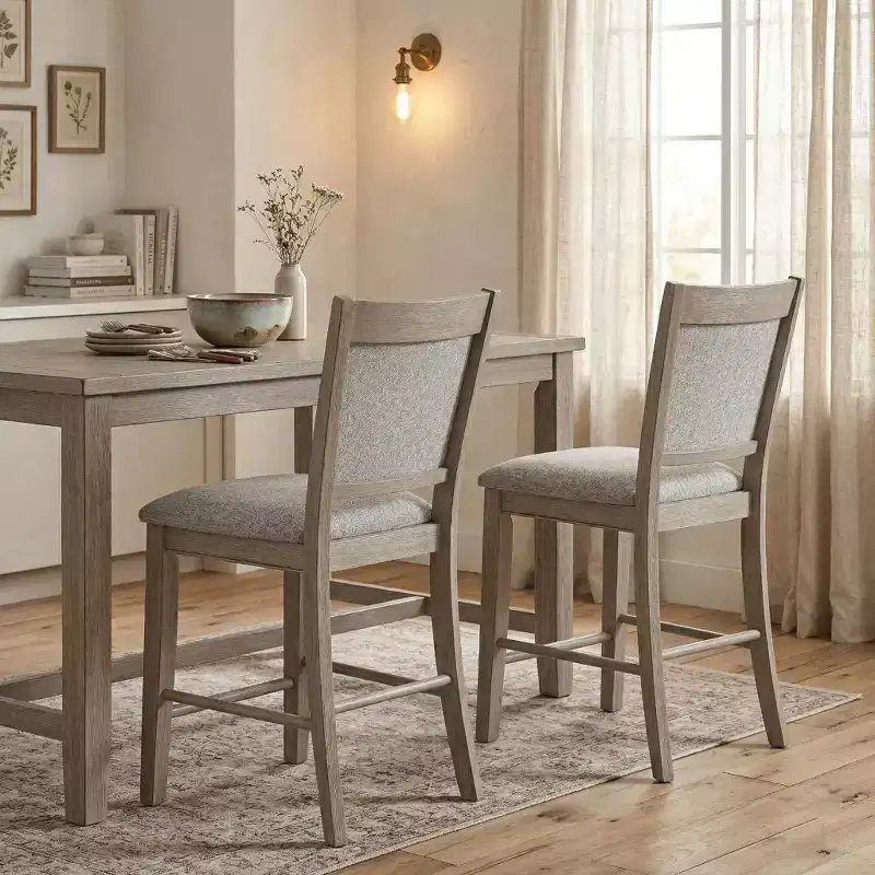 GDFStudio Sawyer Farmhouse 25 Wood Upholstered Counter Height Stool with Footrest