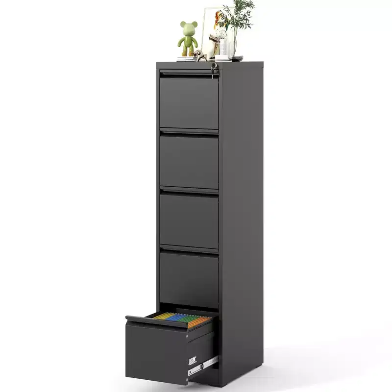 64H 5-Drawer Black Metal Vertical File Cabinet with Lock, Steel Filing Cabinet for Home Office, Fits A4/Legal/Letter