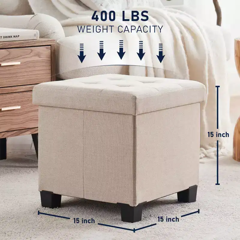 Ornavo Home 15 Inch Square Linen Storage Ottoman with Legs