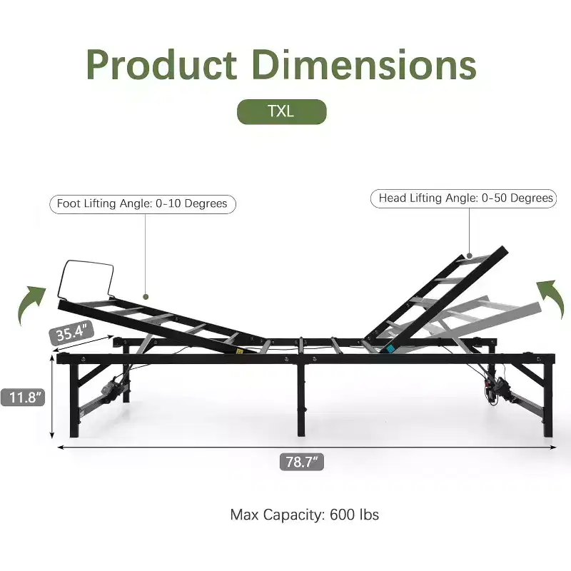 Sandinrayli Adjustable Bed Frame Electric Bed Base with Remote Control , Twin XL