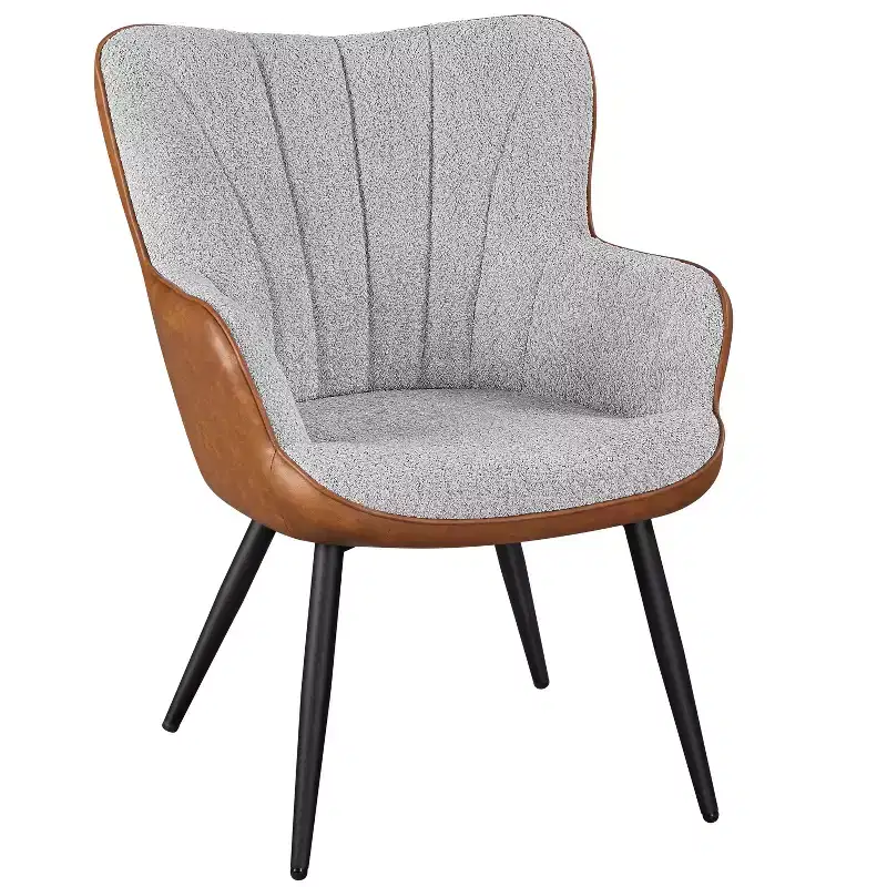 Yaheetech Modern Upholstered Faux Leather Accent Chair Armchair for Living Room Dining Room Bedroom, Retro Brown