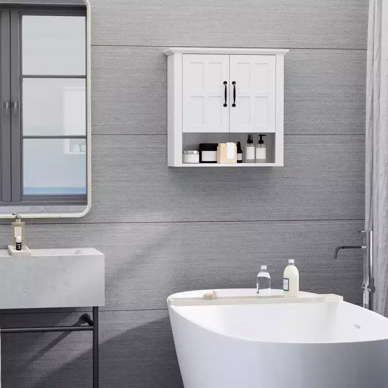 Bathroom Wall Cabinet, Medicine Cabinet, Kitchen Cupboard with 2 Doors and Adjustable Shelf