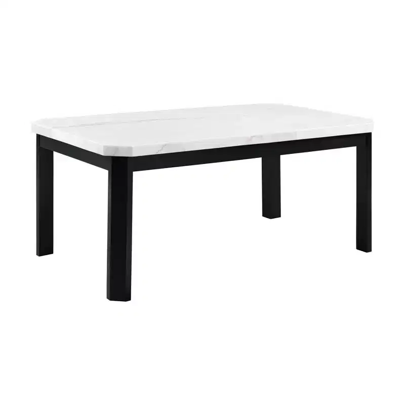 Picket House Furnishings Celine Marble Standard Height Dining Table White: Chic Black Base, Seats 4