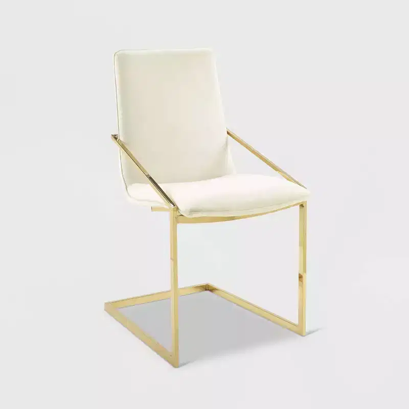 Velvet Dining Armchair with Gold Geometric Frame – Ivory