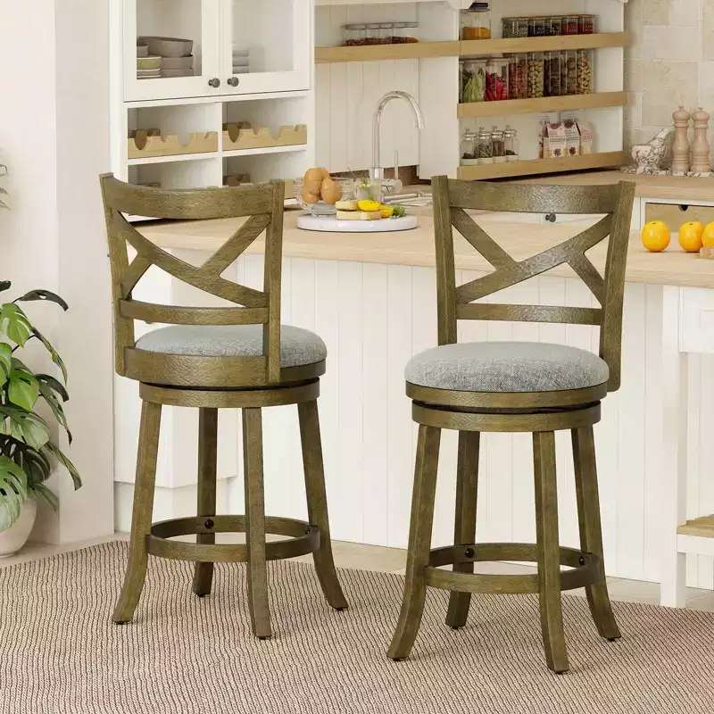 Swivel Bar Stools Set of 2/4, 25 Counter Height Barstools with Backrests for Kitchen