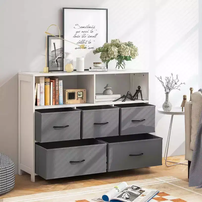 Costway 5/7-Drawer Dresser for Bedroom Chest of Drawers with 2 Large Fabric Bins White