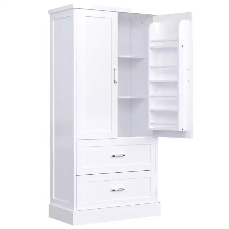 64 Inch Tall Bathroom Storage Cabinet with Adjustable Shelf, Large Storage Cabinet with 2 Drawers and 2 Doors