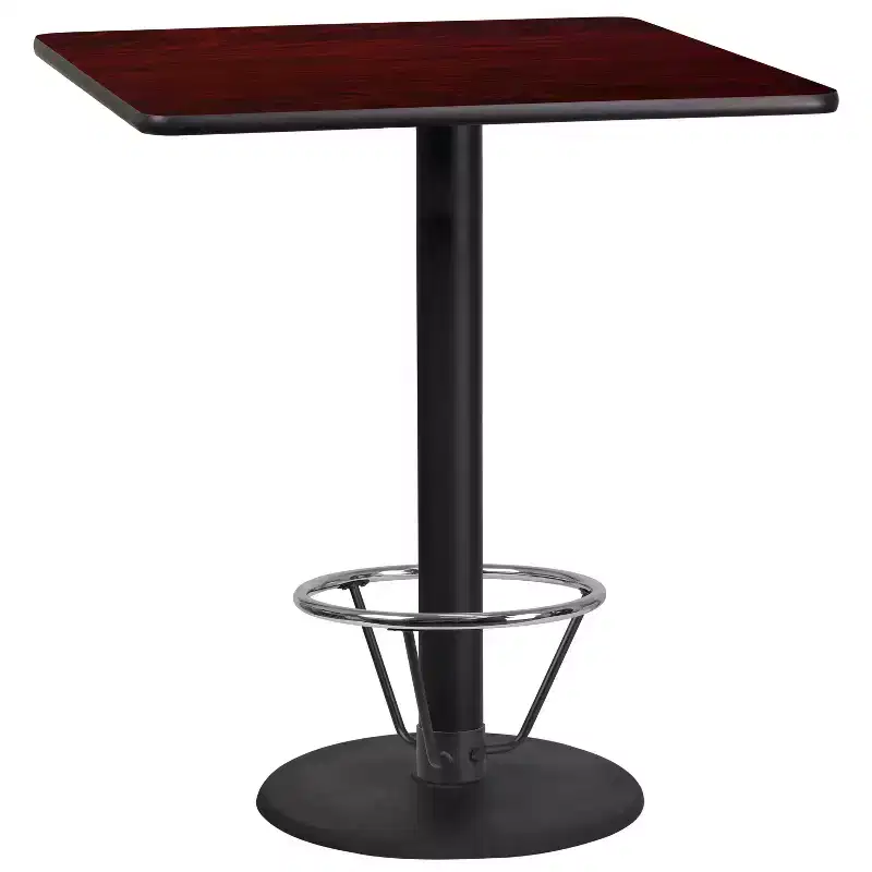 Flash Furniture 36'' Square Laminate Table Top with 24'' Round Bar Height Table Base and Foot Ring
