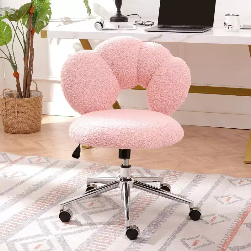 Okak Teddy Home Office Desk Chairs, Soft Swivel Chair with Adjustable Height and Metal Base, Criss Cross Chair for Office, Home