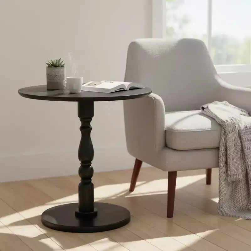 Homy Casa 23 Round Accent Table with Turned Pedestal Base, MDF Top, Living Room or Bedroom Side Table, Black