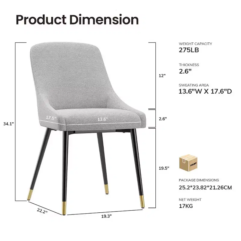Modern Upholstered Dining Chair Kitchen Side Chair with Metal Legs for Kitchen, Dining Room, or Caf