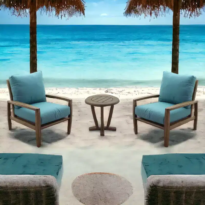 Courtyard Casual Avalon FSC Teak 3 pc Seating Set Includes: Two Club Chairs and One Round End Table