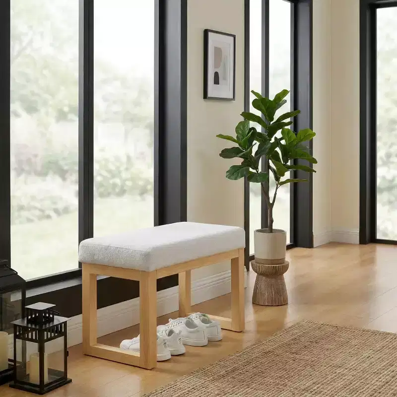FurnitureR Upholstered Shoe Bench with Wooden Frame, Modern Entryway Bench with Cushion Seat, Small Accent Bench for Bedroom, Hallway, Living Room