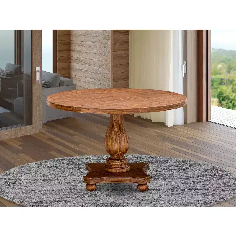 HomeStock Irving Round Dining Table Rustic Farmhouse Table Sandblasted Walnut Finish