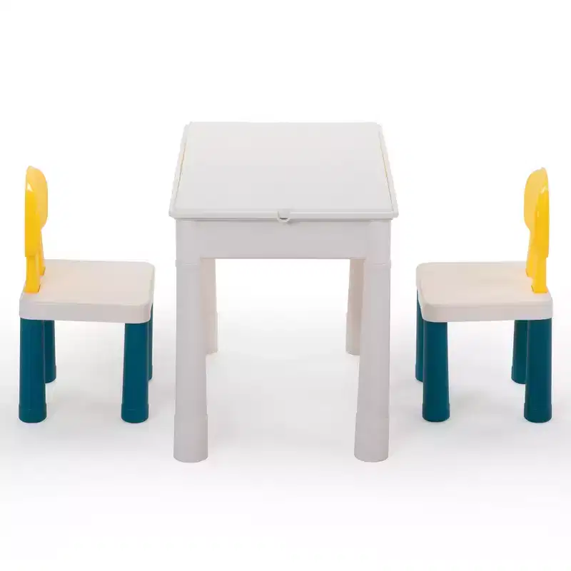All-in-One Kids Activity Table and Chairs Set, Building Block Table with 100PCS DIY Blocks Toys, Dining Table Study Desk for Toddlers