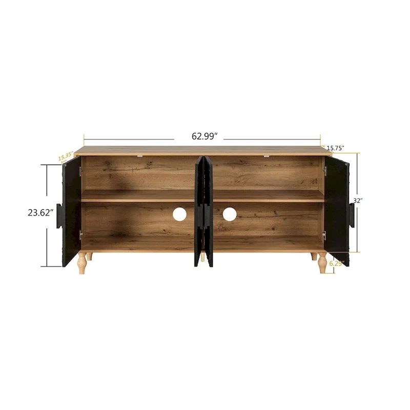Black Storage Cabinet with Carved Door Design