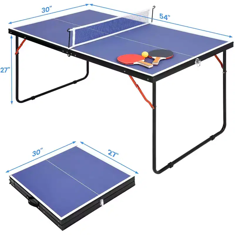 Blue 4.5ft Portable Ping Pong Table C Indoor/Outdoor Table Tennis Set with Net, 2 Paddles & 3 Balls for Professional/Family Play