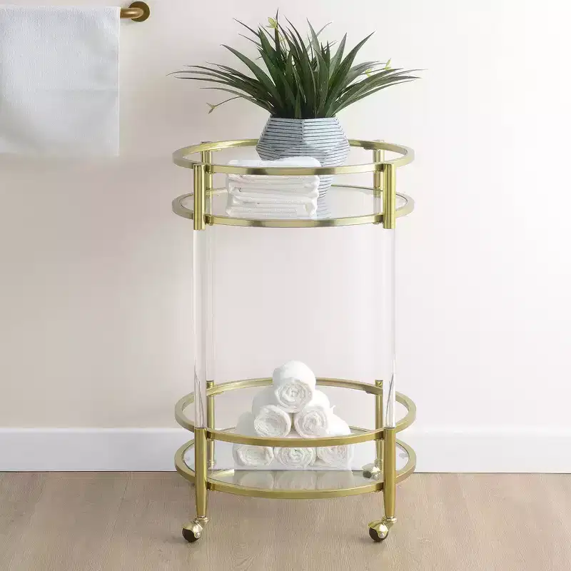 Breighton Home Royal Crest 2 Tier Acrylic Round Glass Bar Cart in Glass/Gold
