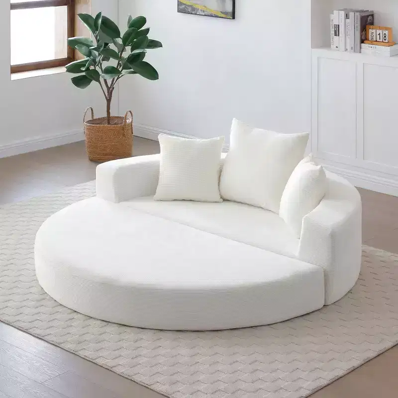 Corduroy Lounge Convertible Floor Sofa Bed with Pillows, Round Futon Couch Sleeper Sofa for Living Room, Bedroom