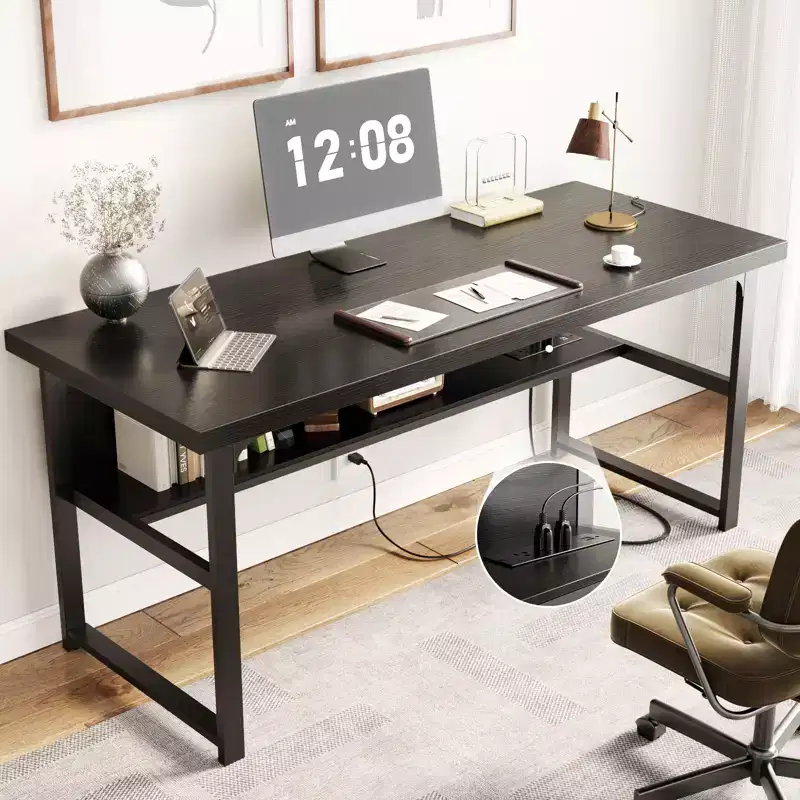 Besiost 53'' Computer Desk with Charging Station and Thickened Desktop