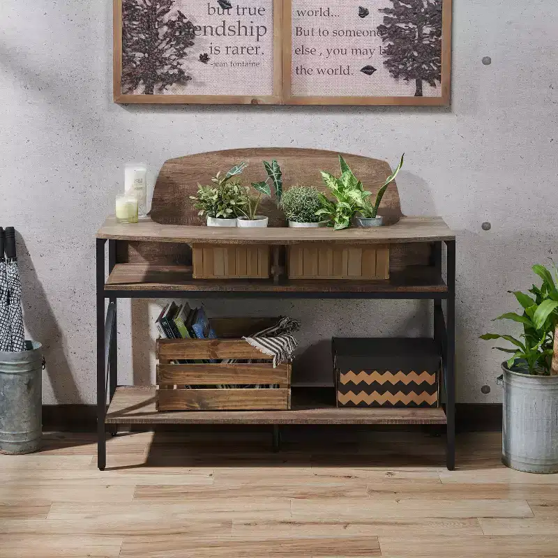 Camie Console Table Reclaimed Oak - miBasics: Sturdy Entryway Furniture with Storage Shelves