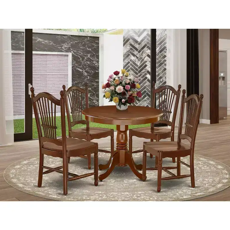 HomeStock ANDO5 MAH W 5 Piece Round Dining Set Mahogany