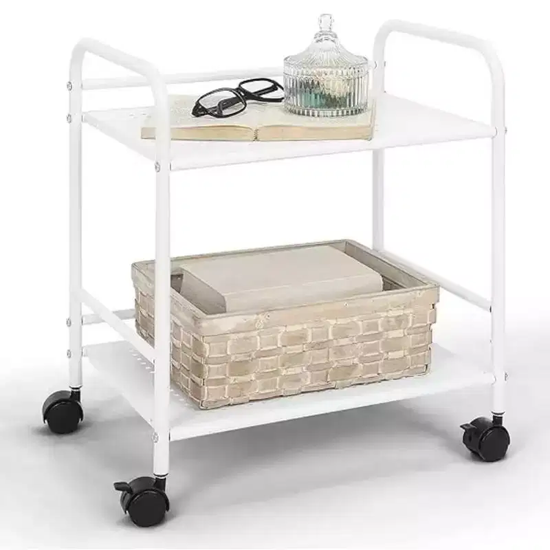 2-Tier Metal Rolling Utility Cart C Mobile Storage Shelf with Caster Wheels C Small Space Organizer for Home, Office, Bedroom, Kitchen