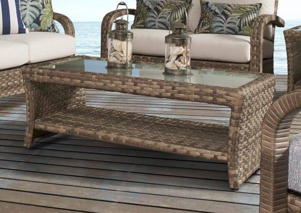 Outdoor Wicker Sofa with Beige Cushions Natural Finish Patio Seating