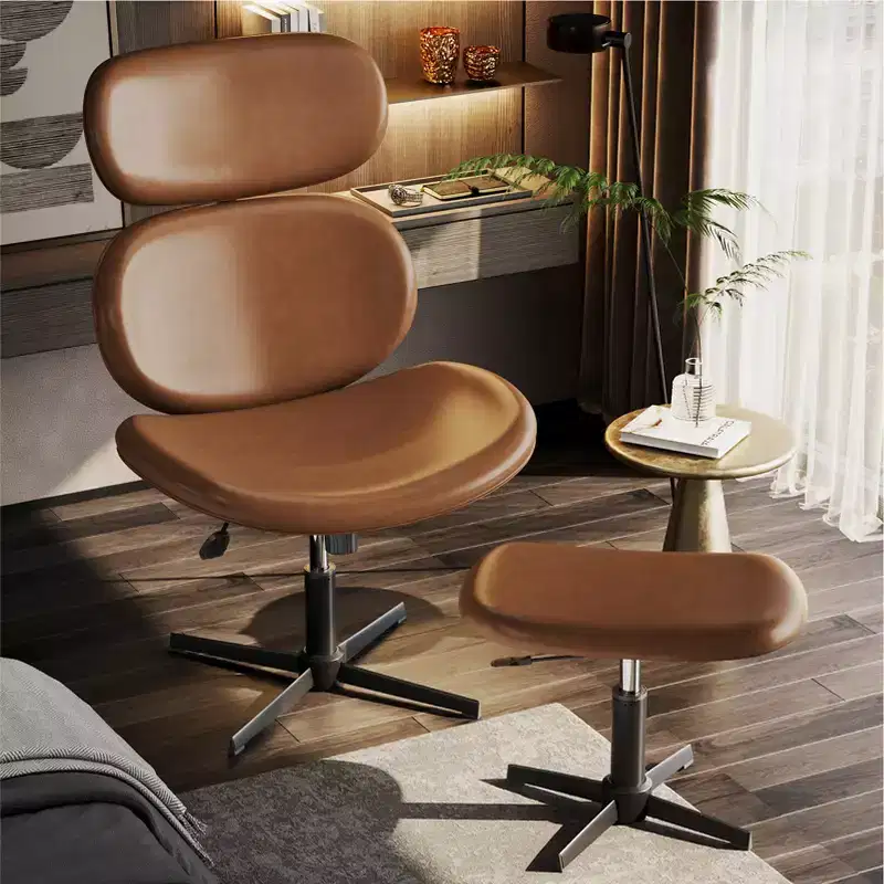 Bestier Swivel Office Chair With Ottoman, Reclining Desk Chair with Adjustable High Back & Headrest, PU Gaming Chair Ergonomic Computer Chair