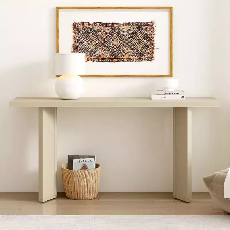 Modern Console Table with Pine Veneer&2 Geometric Legs, Entryway Table Accent Table for Living Room, Study, Dining Room