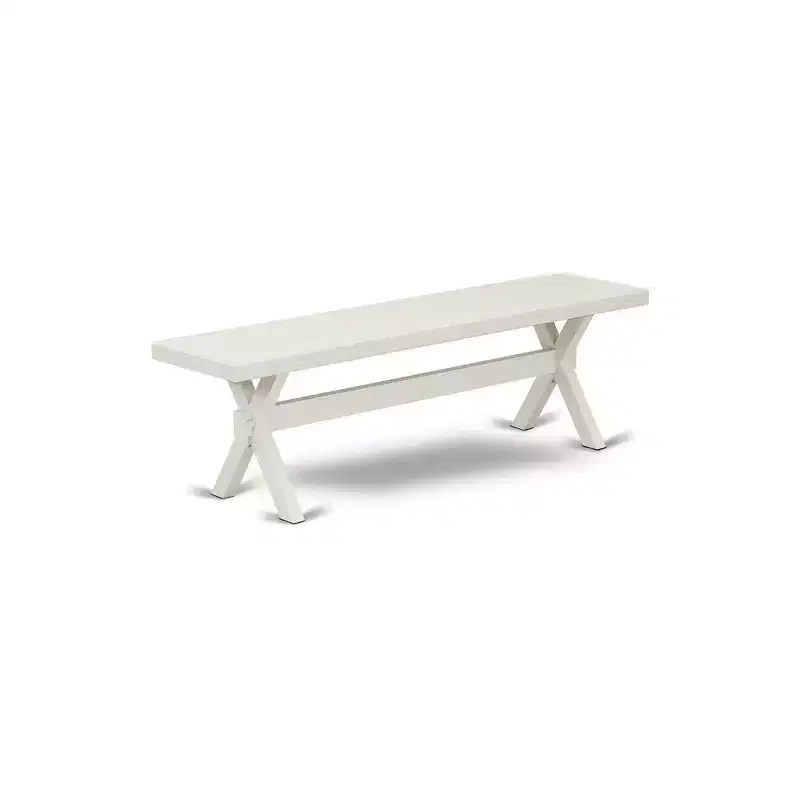 X-Style Modern Dining Room Bench with Wood Seat, 60x15x18 Inch, Pure White