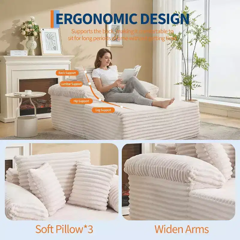 48.8'' Corduroy Chaise Lounge Chair Indoor, Boneless Sofa Bed, Oversized Sleeper Sofa, Cloud Couch Reading Chair for Living Room, No Assembly