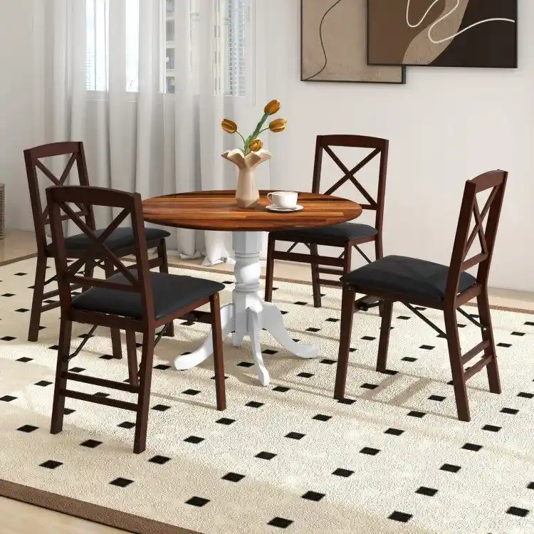 Wooden Dining Table with Round Tabletop and Curved Trestle Legs - 39.37 x 39.37 x 28.74