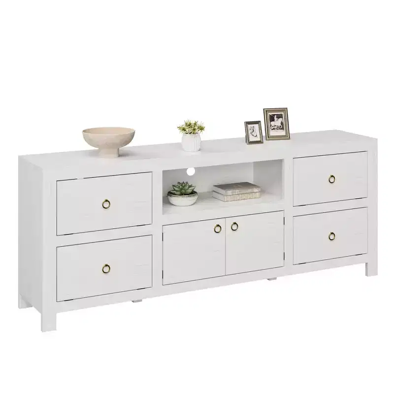 Farmhouse TV Stand with 6 Drawers & Soundbar Shelf for 80 Inch TVs